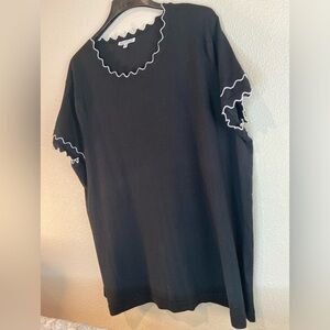 NorthStyle~Soft Black Knit Sweater w/White Scalloped Edges~Short Sleeve~Size 3X